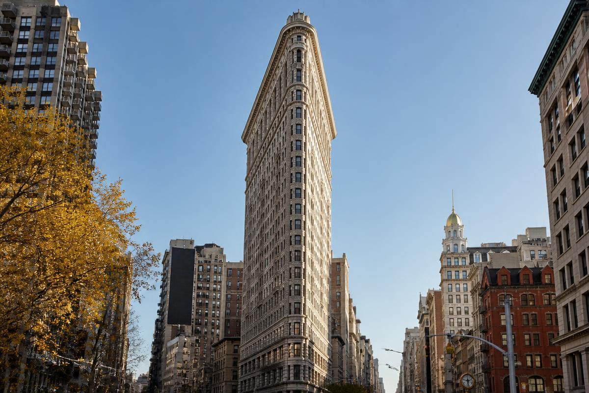 The Flatiron Building on a clear autumn day in Manhattan